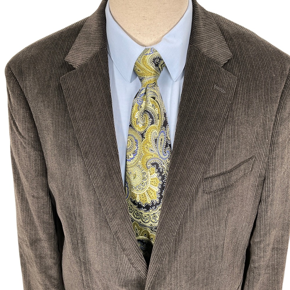 CHAPS Blazer Mens 46L Taupe Corduroy Herringbone Two Button Sport Coat Jacket